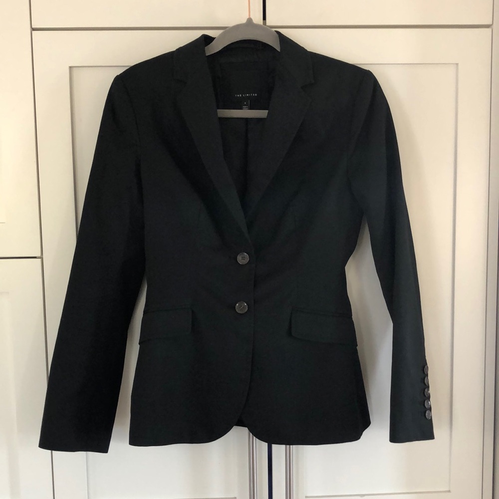 The Limited Classic Black 2 Button Fitted Blazer - Split Top-Stitched Lapels 4